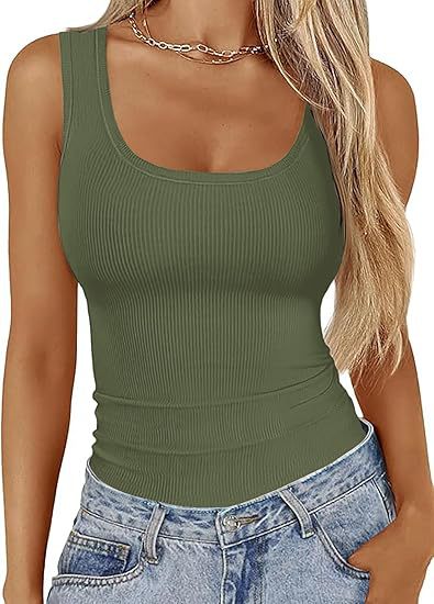 Elastic Slim-fit Vest Women's Square-neck Sleeveless Top Summer Clothing