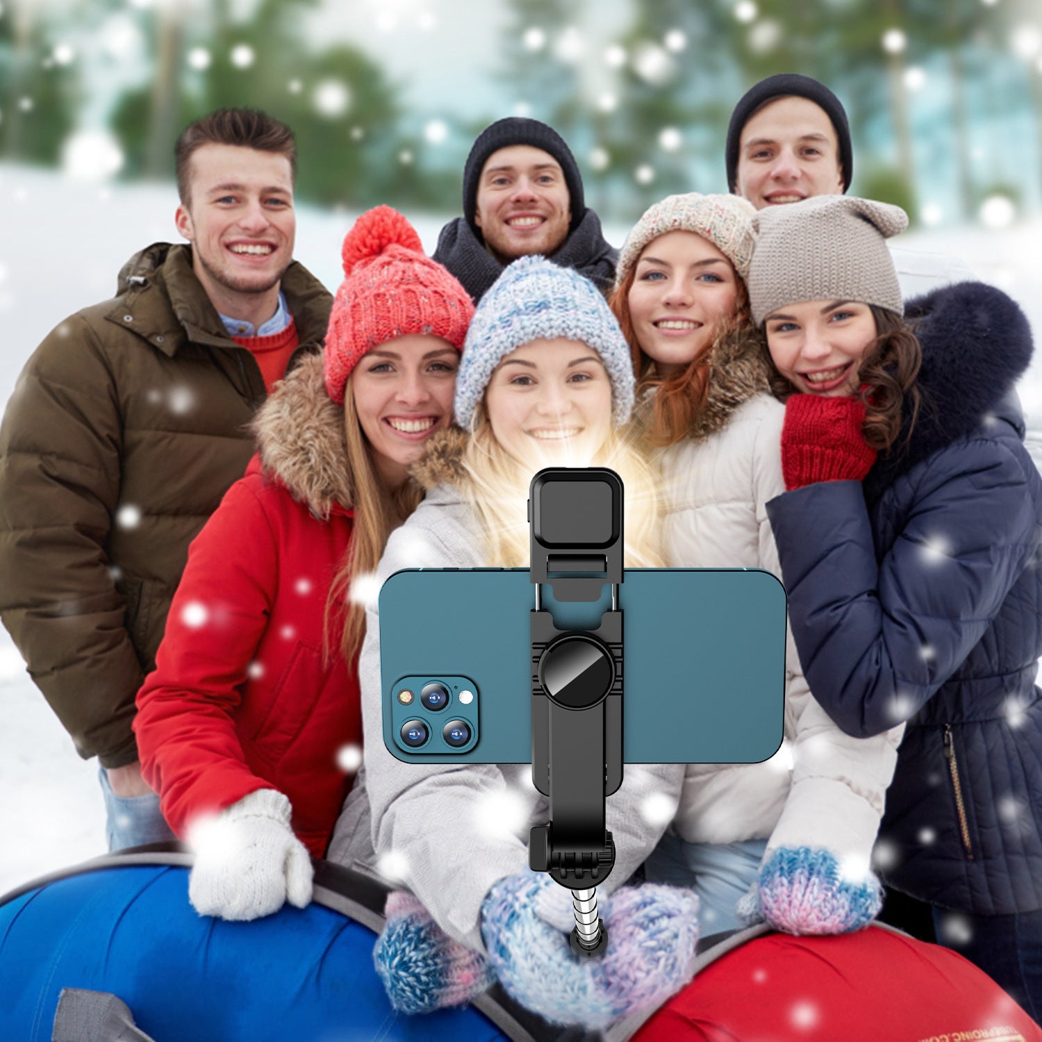 Adjustable selfie tripod with lights