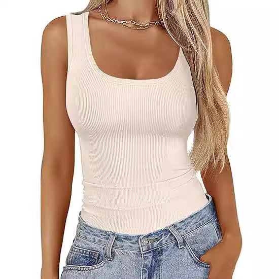 Elastic Slim-fit Vest Women's Square-neck Sleeveless Top Summer Clothing